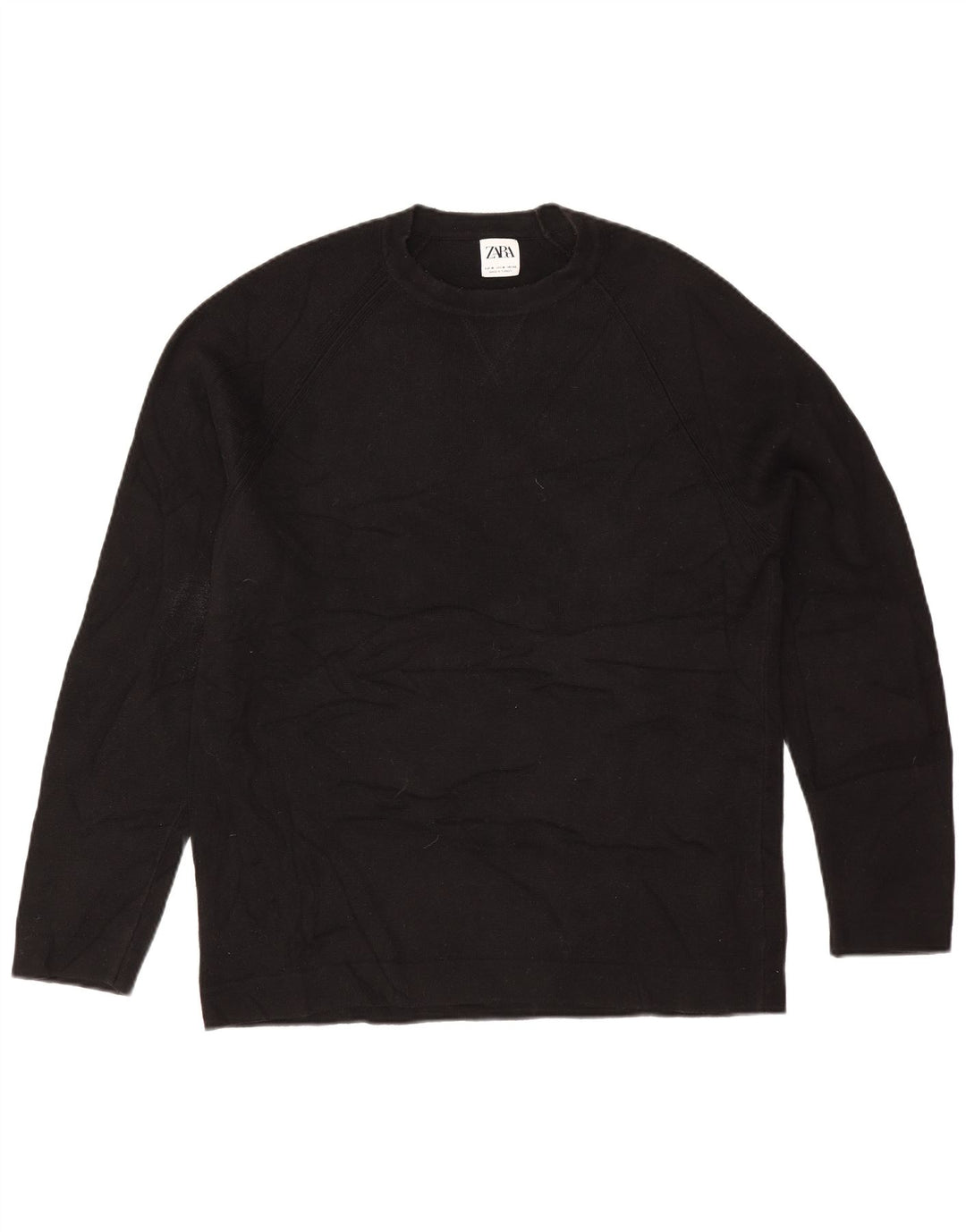 Zara Damen-Pullover, übergroß, Rundhalsausschnitt, Gr. 14, mittelschwarz, Baumwolle