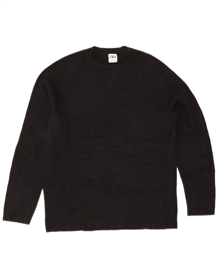 Zara Damen-Pullover, übergroß, Rundhalsausschnitt, Gr. 14, mittelschwarz, Baumwolle