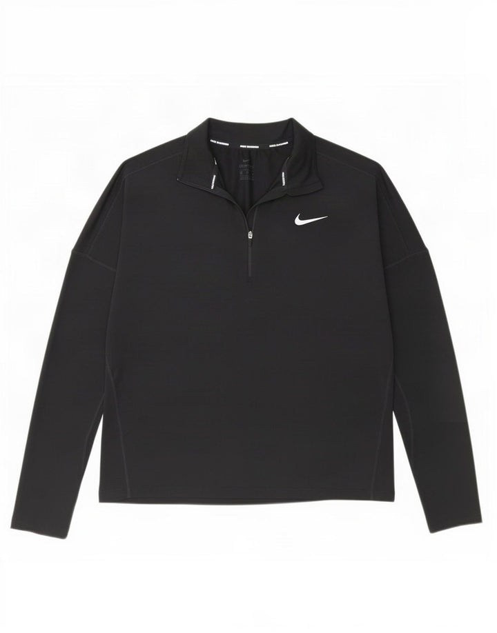 Nike Damen Dri Fit Zip Neck Pullover Trainingsanzug Top UK 14 Medium Schwarz