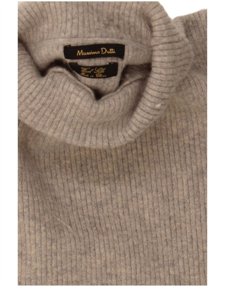 Massimo Dutti Damen-Pullover mit Rollkragen, UK 12, mittelgraue Wolle