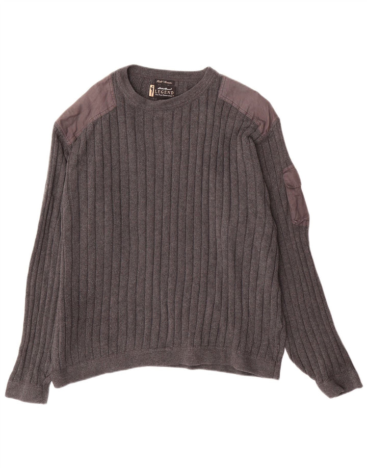 Eddie Bauer Herren-Pullover mit Rundhalsausschnitt, groß, graue Farbblock-Baumwolle