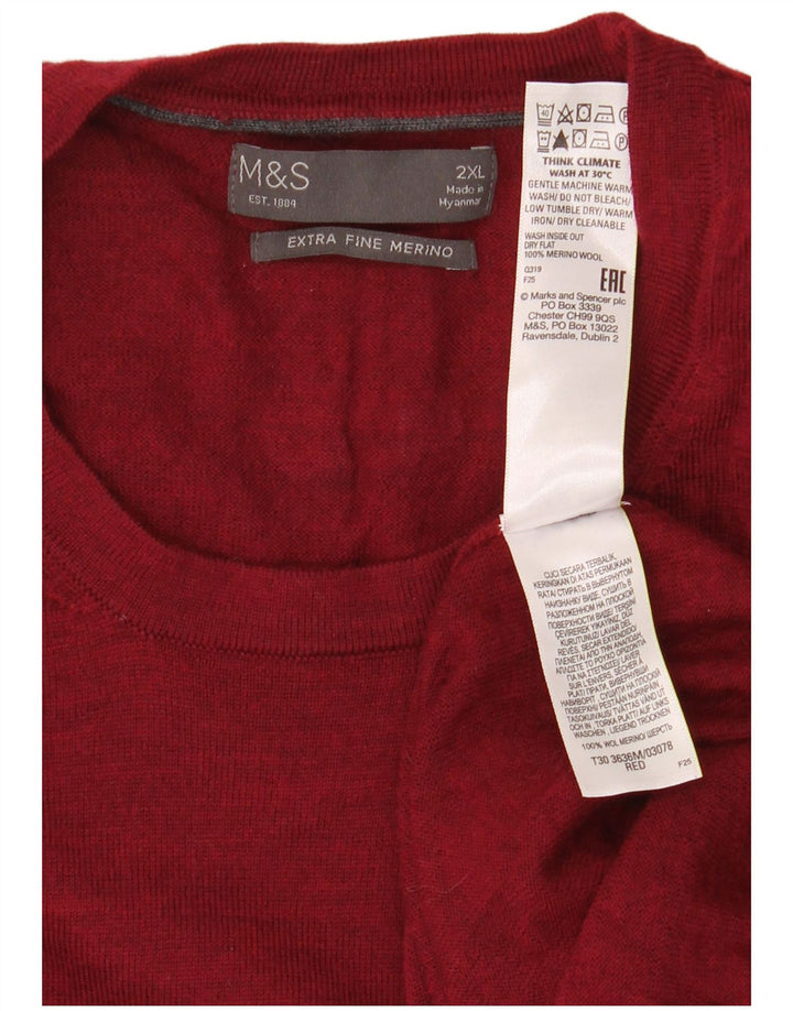 Marks & Spencer Herren-Pullover mit Rundhalsausschnitt, XL, rote Merinowolle