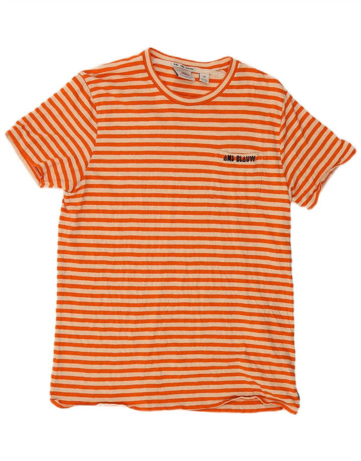 SCOTCH & SODA Damen T-Shirt Top UK 14 Große orange gestreifte Baumwolle