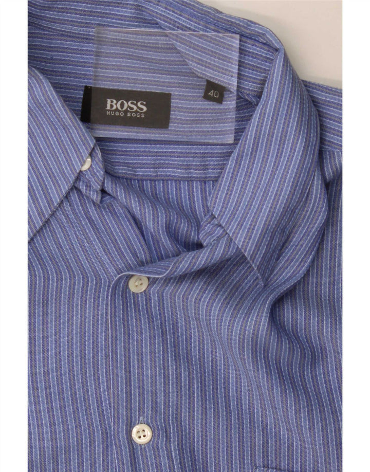 Hugo Boss Herrenhemd, Größe 40, mittelblau, gestreift, Baumwolle, klassisch