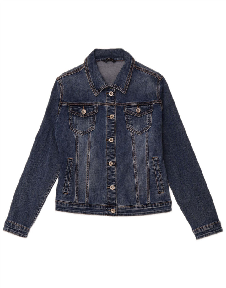 VINTAGE Womens Denim Jacket UK 12 Medium Navy Blue Cotton