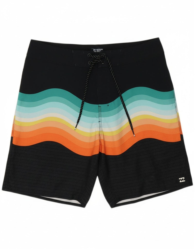 BILLABONG Womens Swimming Shorts Medium  Multicoloured Striped Polyester Vintage Billabong and Second-Hand Billabong from Messina Hembry 