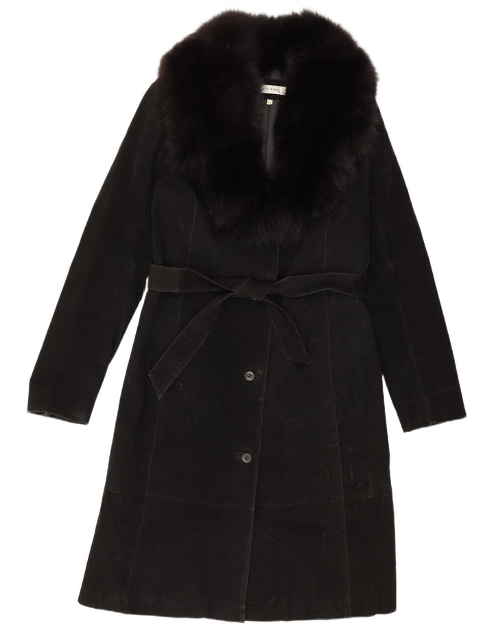 Vintage Damen Wildledermantel IT 46 Großes schwarzes Leder