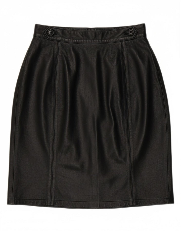 CONCERTO Womens Leather Skirt UK 8 Small W24  Black Leather