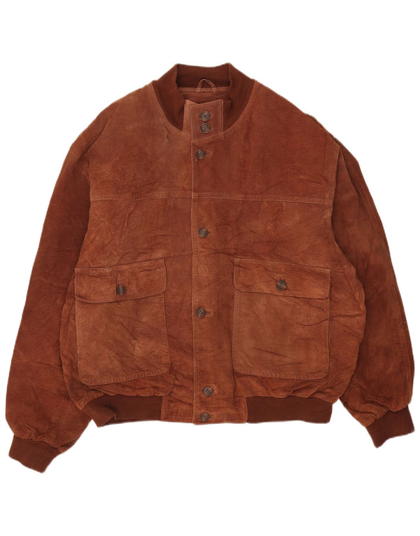 Vintage Mens Suede Bomber Jacket IT 54 2XL Brown Leather
