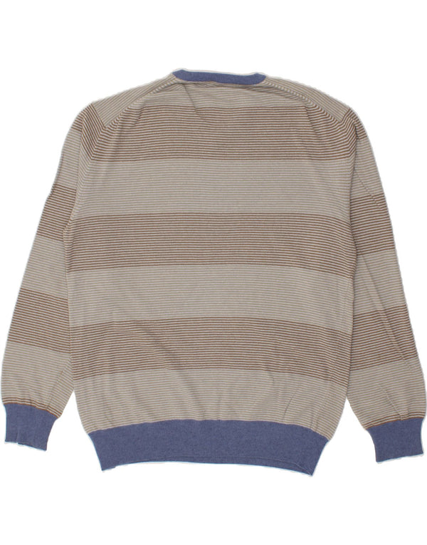 KAPPA Herren-Pullover mit V-Ausschnitt, 2XL, grau gestreift, Merinowolle
