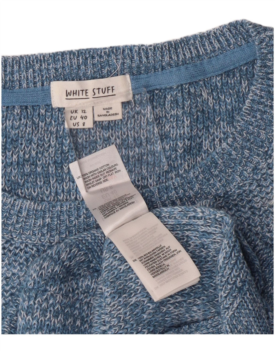 White Stuff Damen-Pullover mit Rundhalsausschnitt, UK 12, mittelblaue Baumwolle