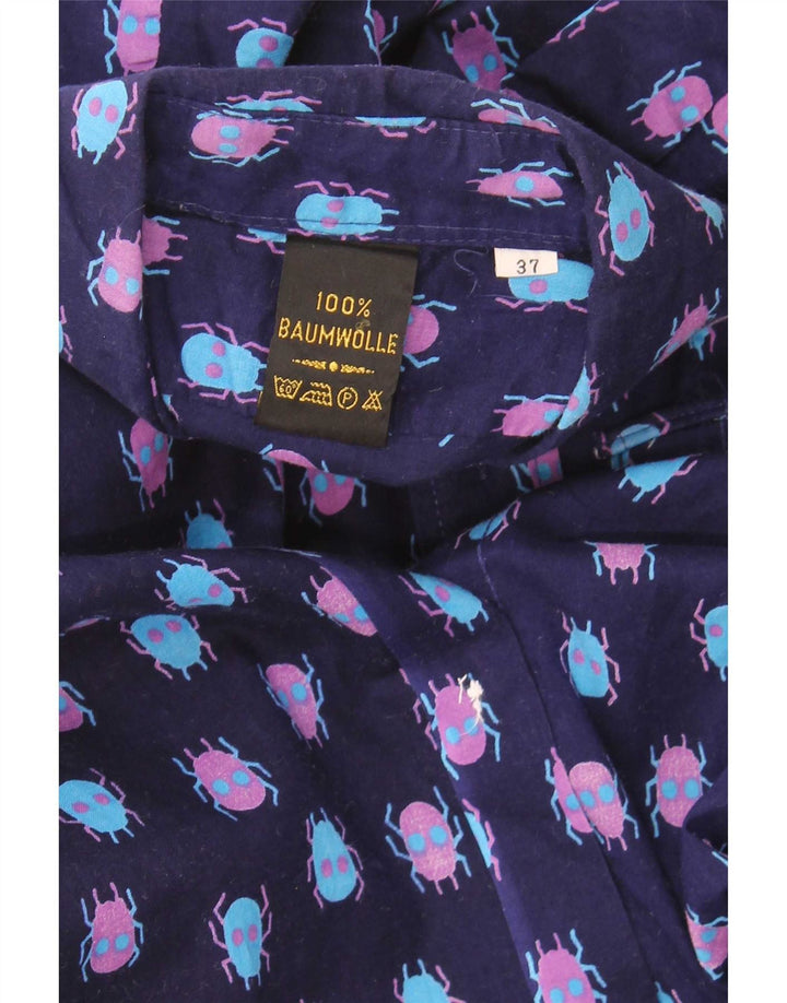 Vintage Herren Hemd mit abstraktem Muster, Größe 37, kleine marineblaue Baumwolle