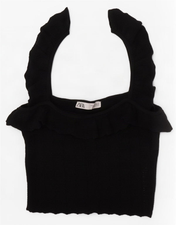 Zara Damen Crop Top UK 8 Small Schwarze Viskose