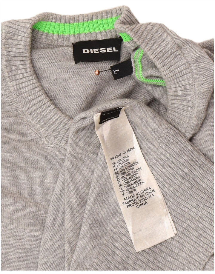 DIESEL Herren-Pullover mit grafischem Rundhalsausschnitt, groß, graue Baumwolle
