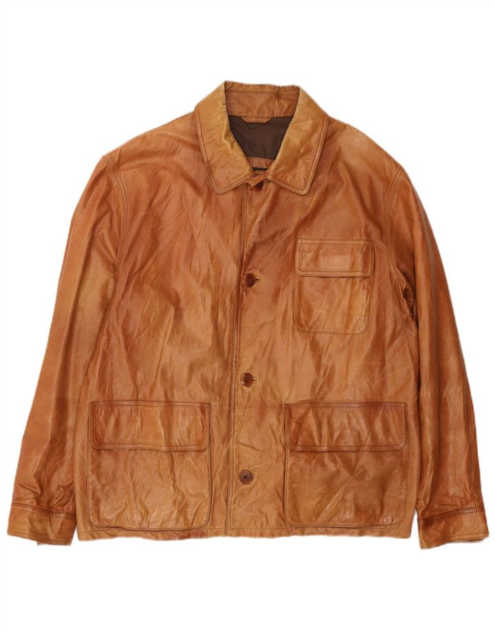 Vittorio Forti Herren Basic Lederjacke IT 50 Großes braunes Leder