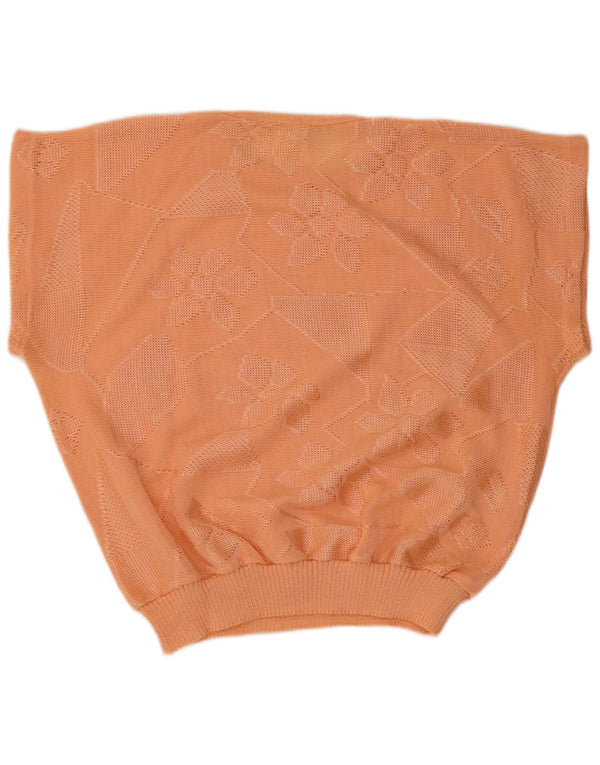 Vintage Damen Kurzärmeliger Pullover mit Rundhalsausschnitt IT 50 XL Orange Blumen