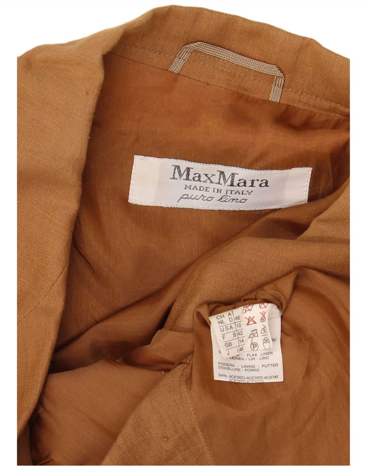 Max Mara Damen 1-Knopf-Blazer-Jacke, UK 14, großes braunes Leinen