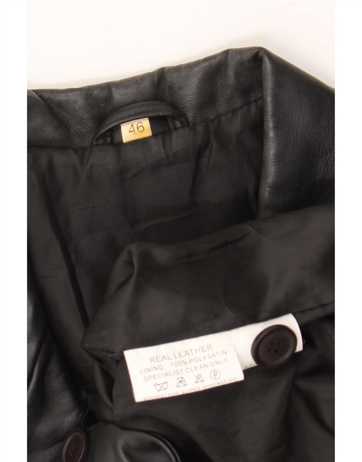 Vintage Damen 3-Knopf-Leder-Blazer-Jacke IT 46 Large Schwarz