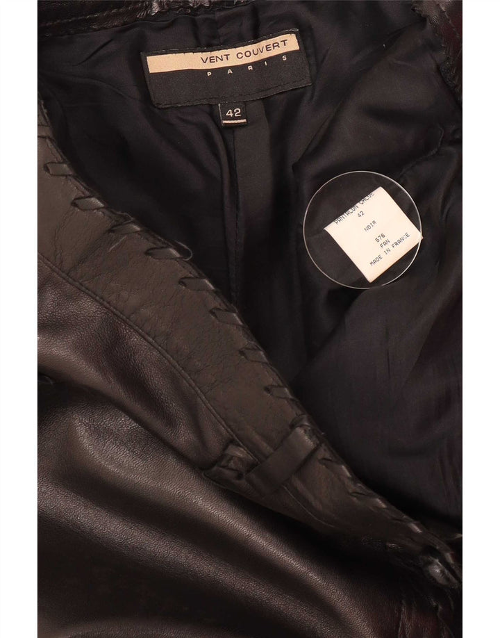 Vintage Damen Bootcut Leder Freizeithose IT 42 Medium W32 L32 Schwarz