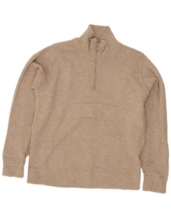 Marks & Spencer Herren Blauer Harbor-Pullover mit Reißverschluss am Hals, kleine beige Wolle