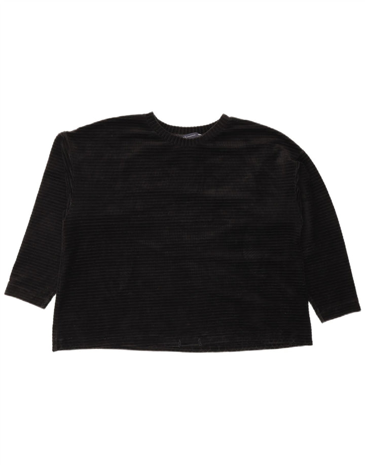 Marks & Spencer Damen Velours-Sweatshirt-Pullover UK 14 Große schwarze Baumwolle
