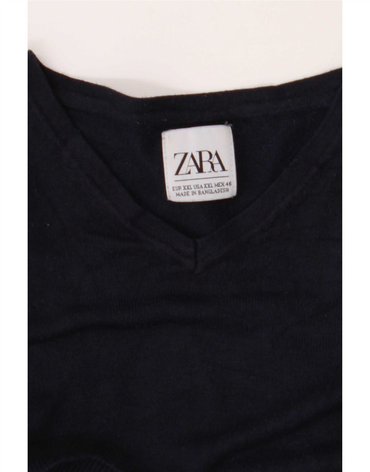 Zara Herren-Pullover mit V-Ausschnitt, 2XL, Marineblau