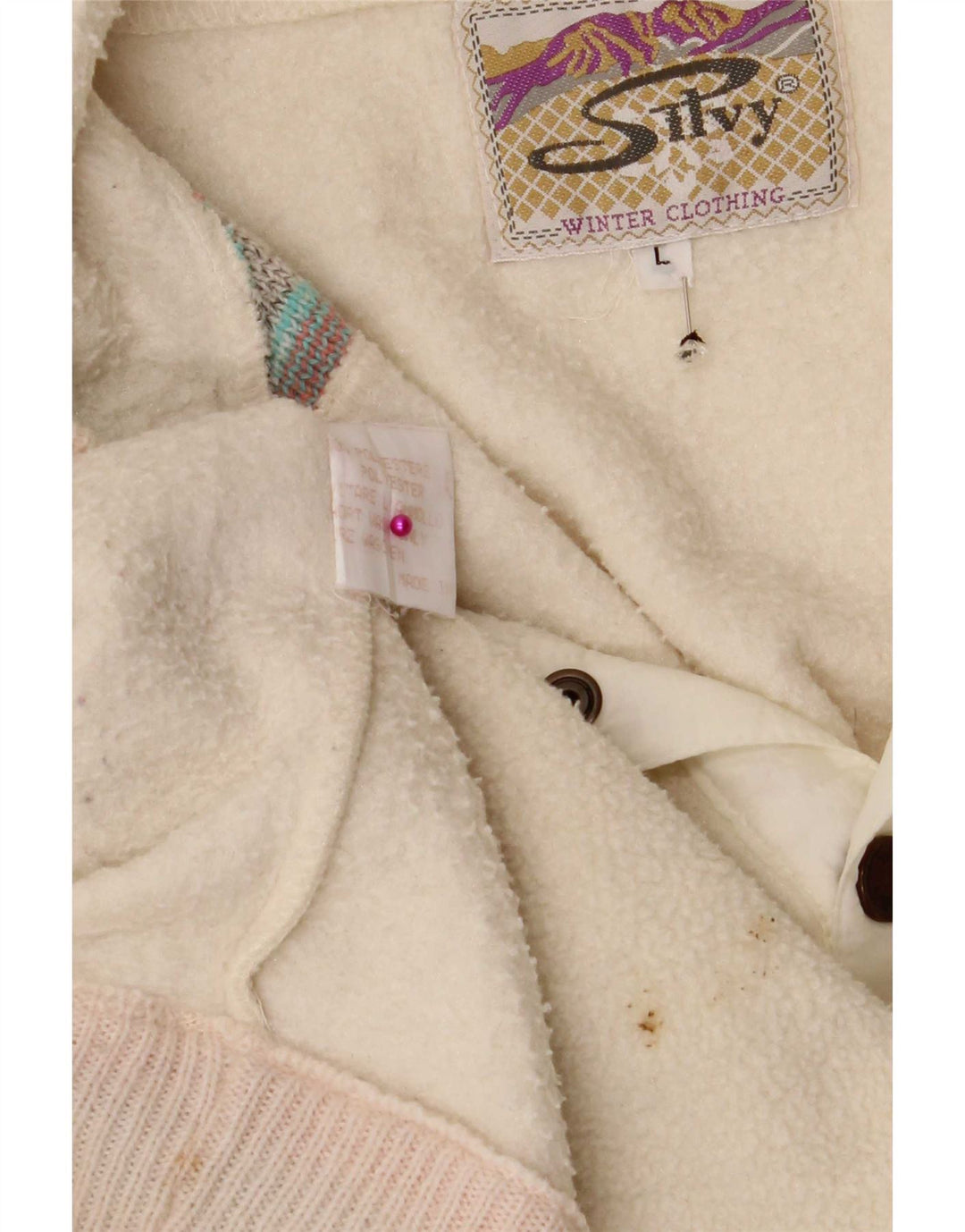 Silvy Herren-Fleecepullover mit Knopfkragen, groß, cremefarbenes Fair-Isle-Polyester