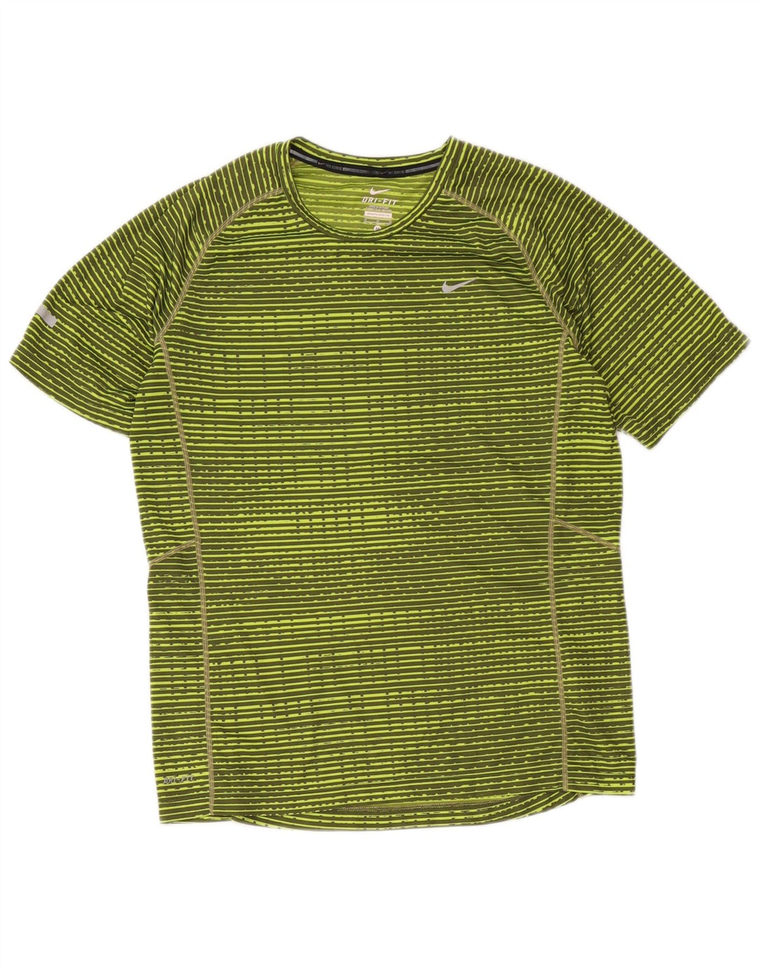 Nike Damen Dri Fit T-Shirt Top UK 14 Mittelgrün gestreift Polyester