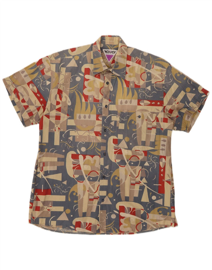Vintage Herren-Kurzarmshirt mit abstraktem Muster, klein, mehrfarbig
