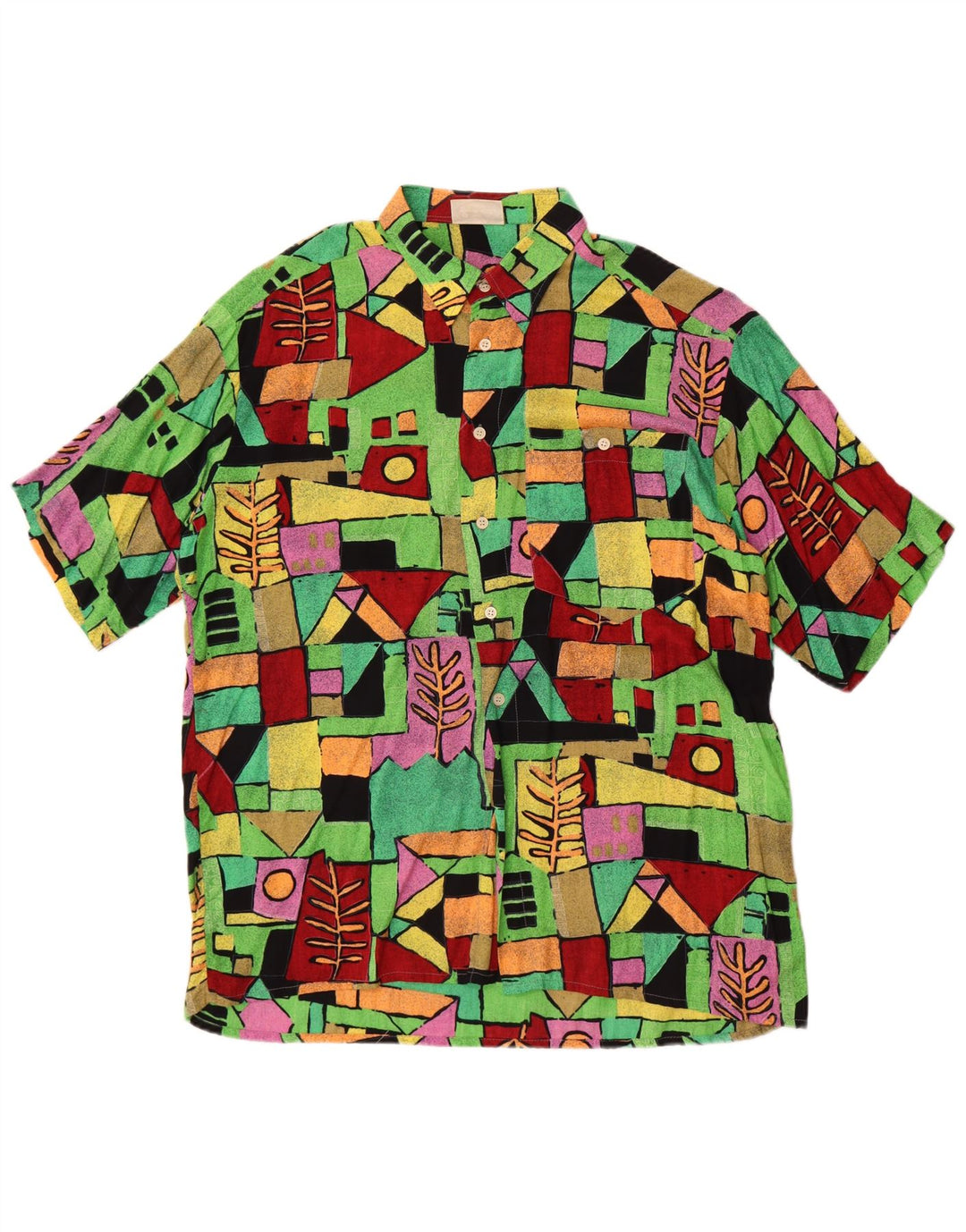 Vintage Herren Kurzarmhemd groß mehrfarbig geometrisch