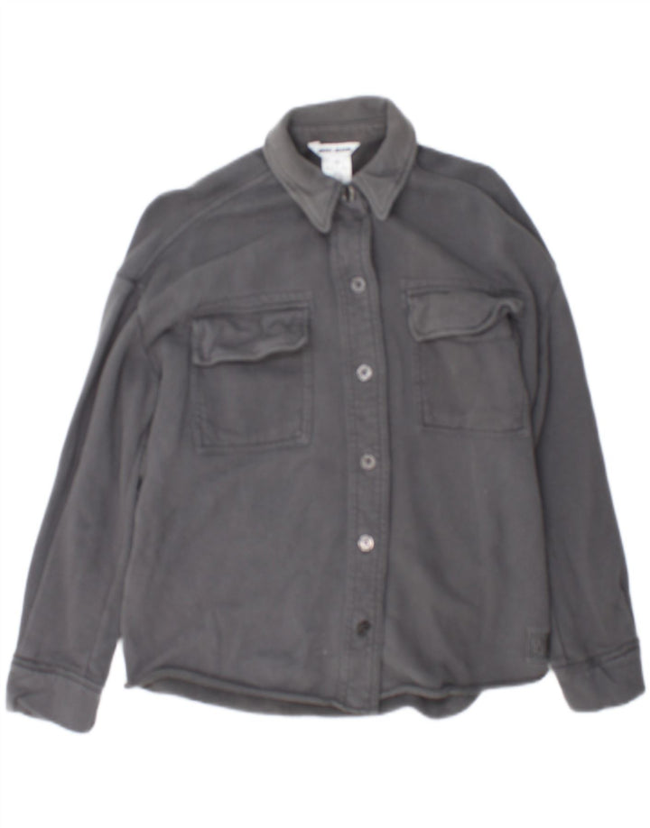 Dkny Damen-Overshirt, übergroßes Hemd, UK 2 2XS, graue Baumwolle