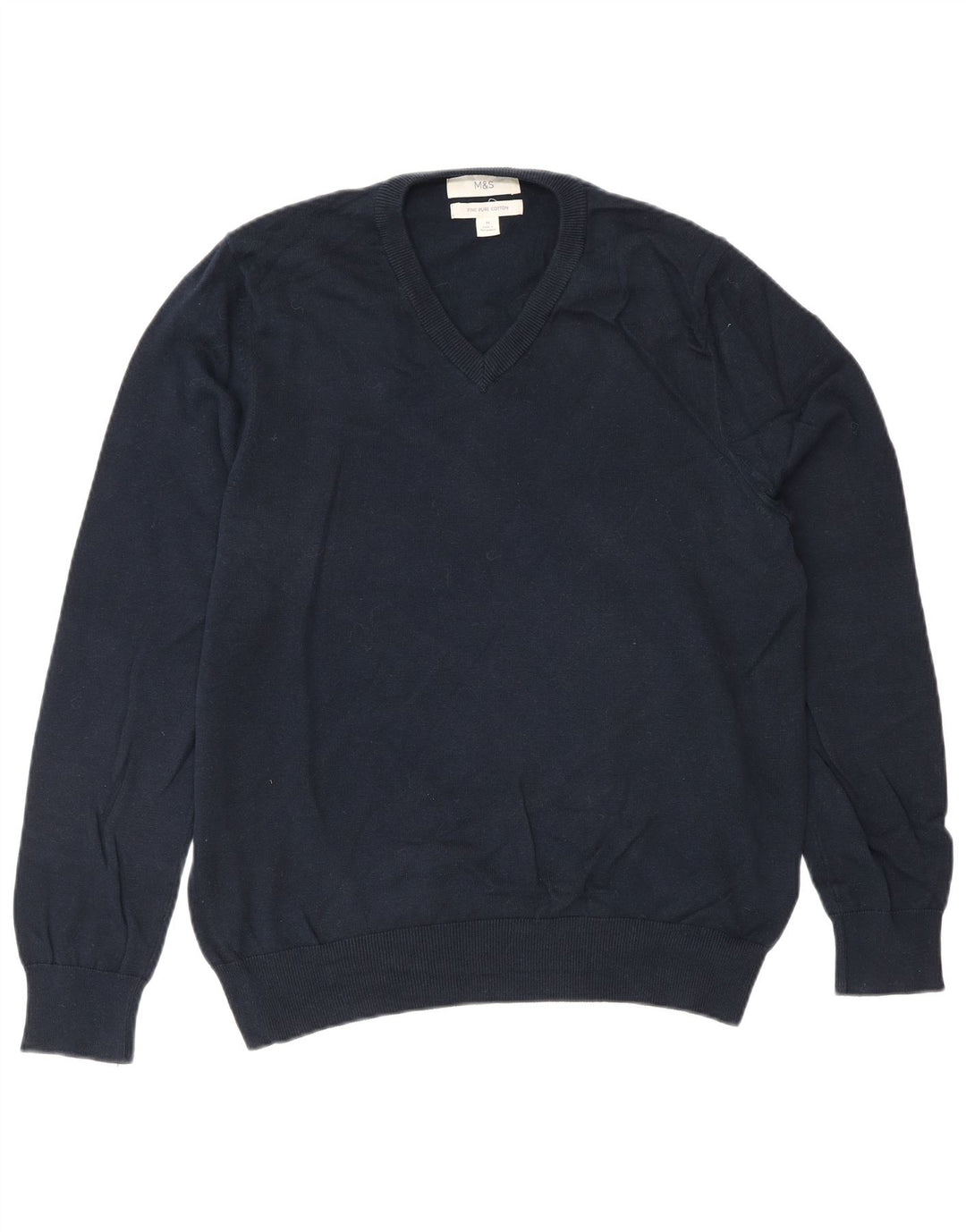 Marks & Spencer Herren-Pullover mit V-Ausschnitt aus mittelblauer Baumwolle