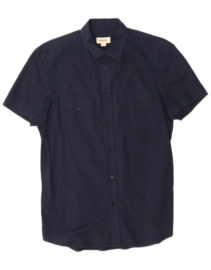 Diesel Herren-Kurzarmhemd, groß, marineblau, Baumwolle