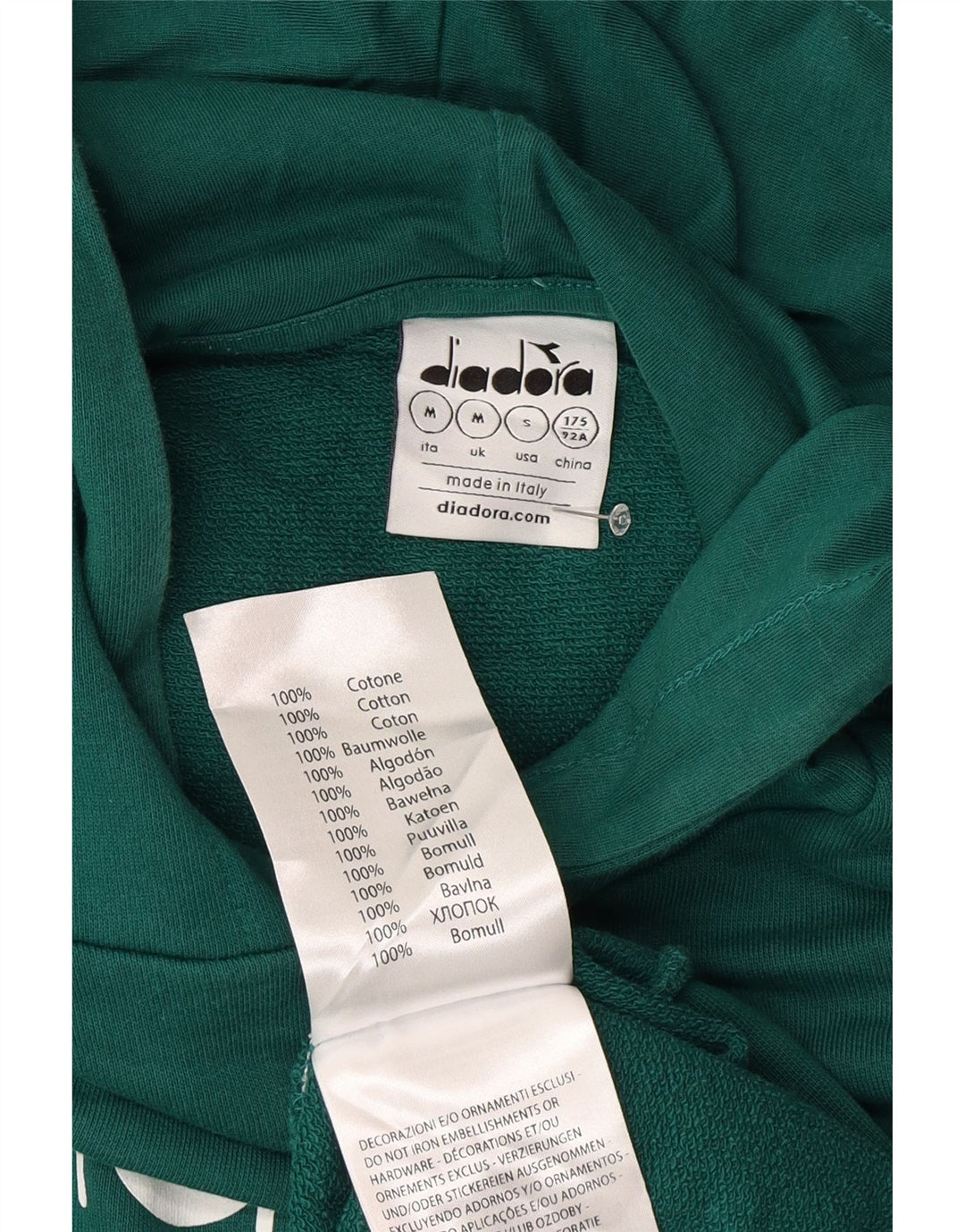 Diadora Herren-Kapuzenpullover mit Grafik, mittelgrüne Baumwolle