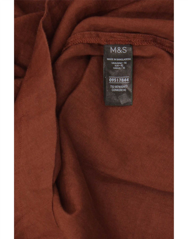 Marks & Spencer Damen Tunika-Oberteil UK 14 Large Braunes Leinen