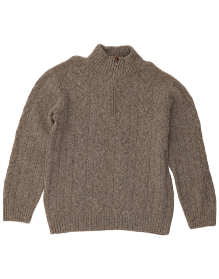 Gant Herren-Pullover mit Reißverschluss am Hals, 2XL, graue Merinowolle