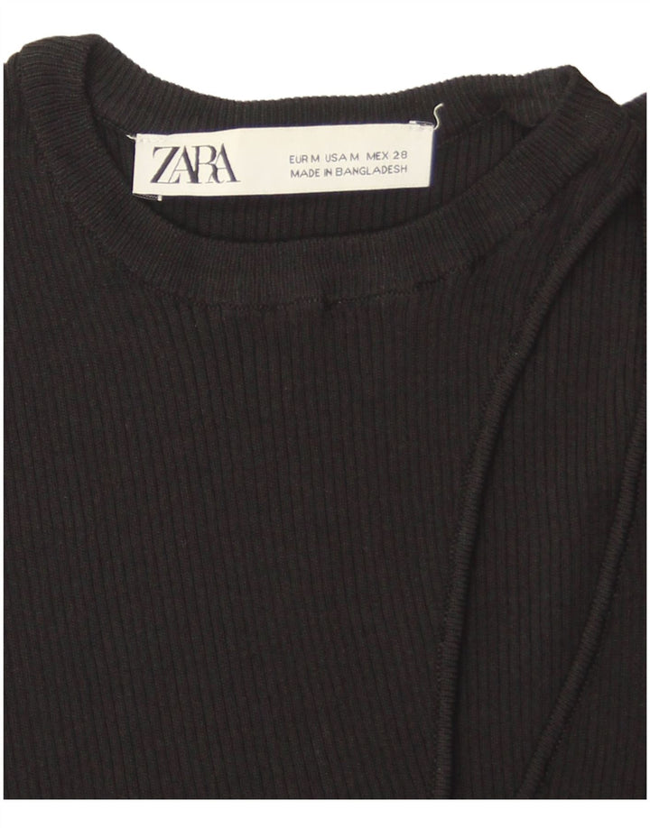 Zara Damen Crop Vest Top UK 12 Medium Schwarz