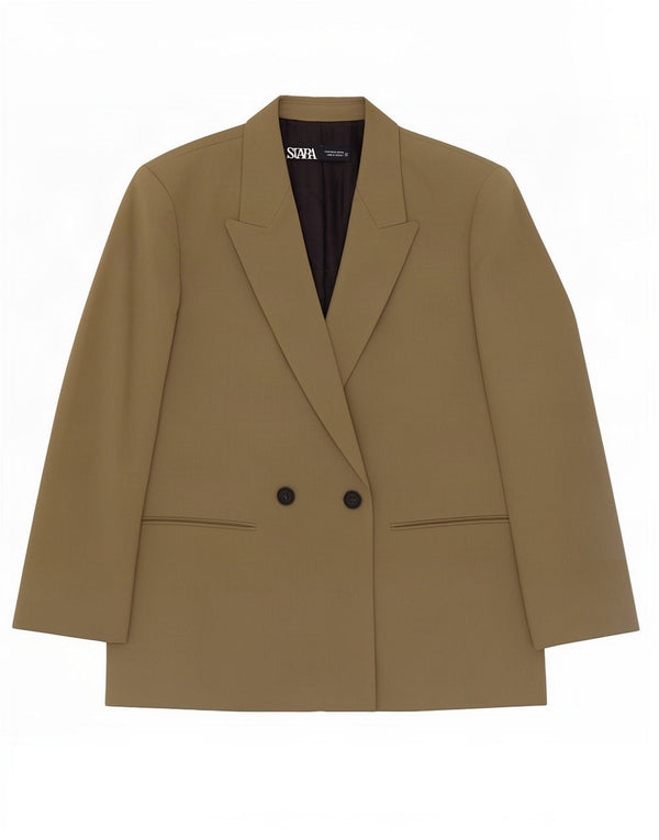 Zweireihiger Blazer für Damen von Zara, Größe UK 14, Mittelkhaki, Polyester