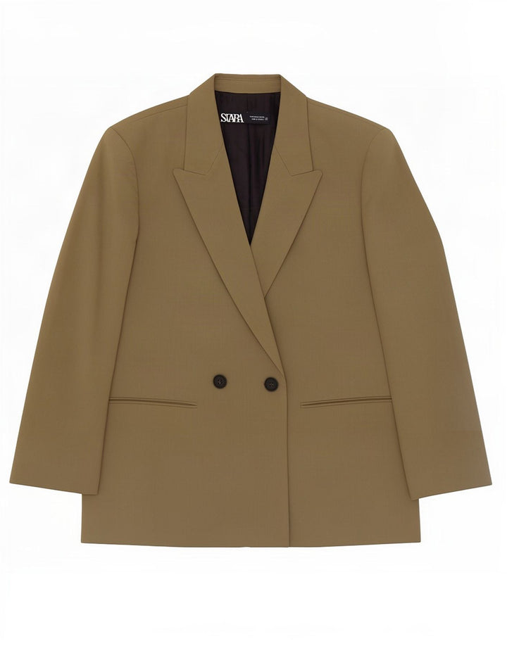 Zweireihiger Blazer für Damen von Zara, Größe UK 14, Mittelkhaki, Polyester
