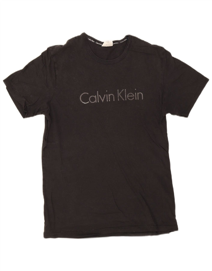 Calvin Klein Herren Grafik-T-Shirt-Oberteil aus mittelschwarzer Baumwolle