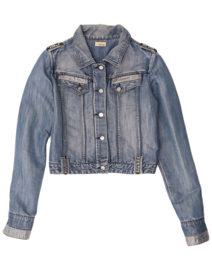 TOY G Damen Crop Jeansjacke UK 12 Mittelblau