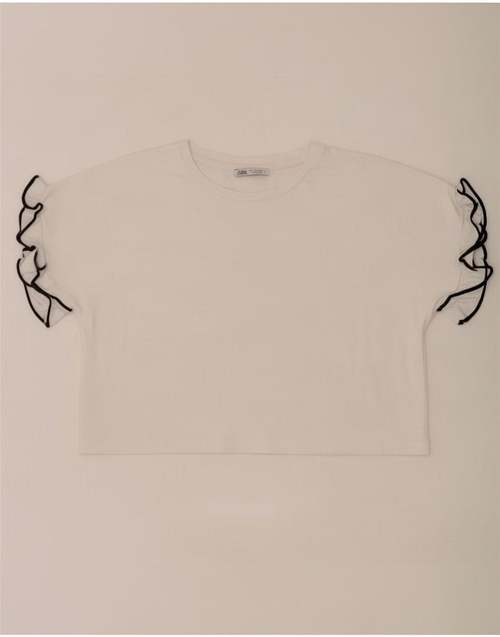 Zara Damen Crop-Oversize-Blusenoberteil, UK-Größe 10, Größe S, weiße Baumwolle