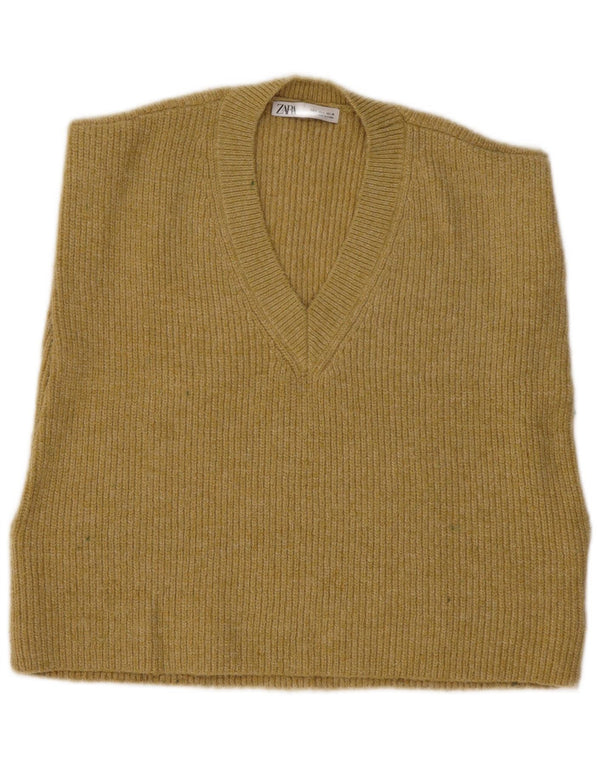 Zara Damen Weste Tank Top UK 10 Small Gelb Polyester