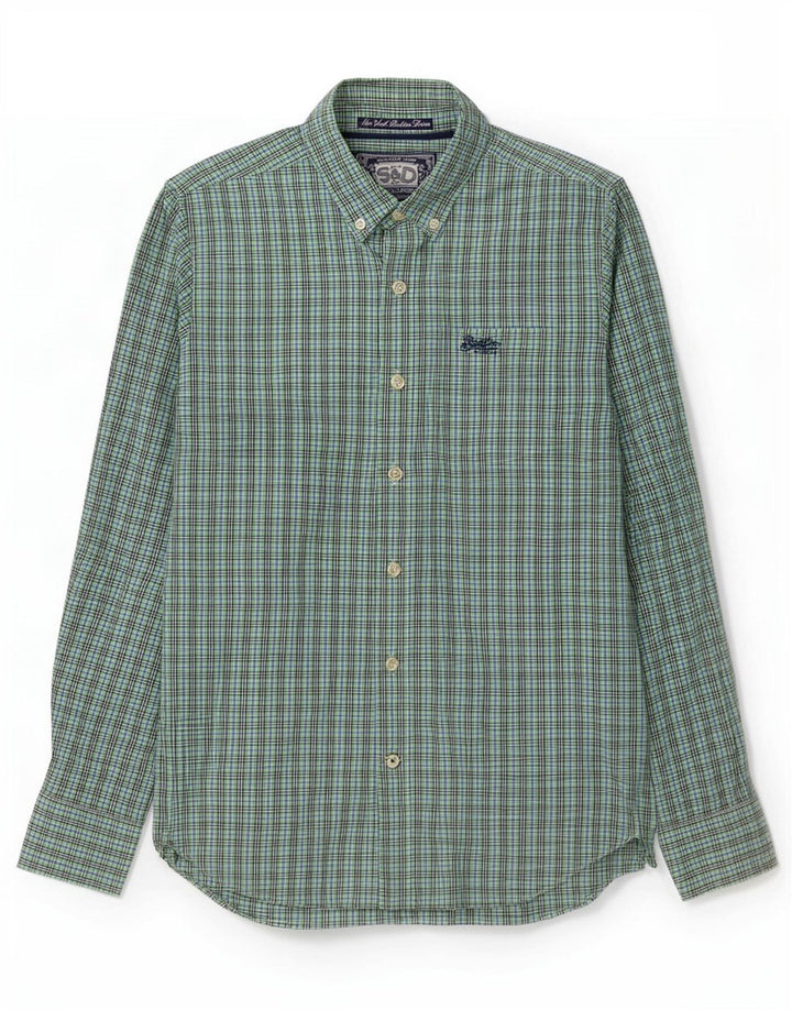 Superdry Herren-Hemd, groß, grün, Gingham-Baumwolle