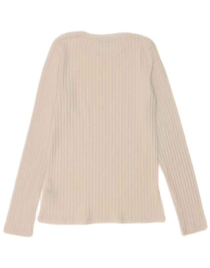 Zara Damen Top Langarm UK 12 Medium Weiß Polyester