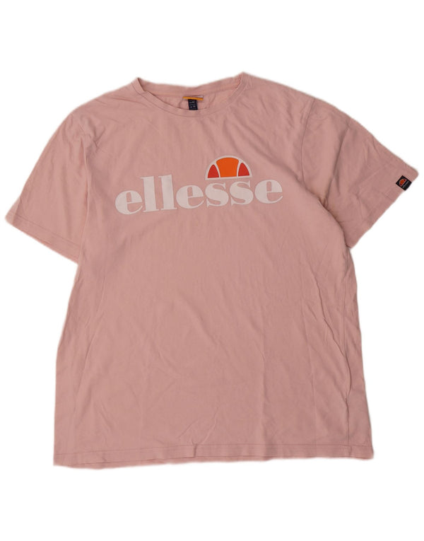 ELLESSE Damen Grafik-T-Shirt-Oberteil UK 14 Large Rosa Baumwolle