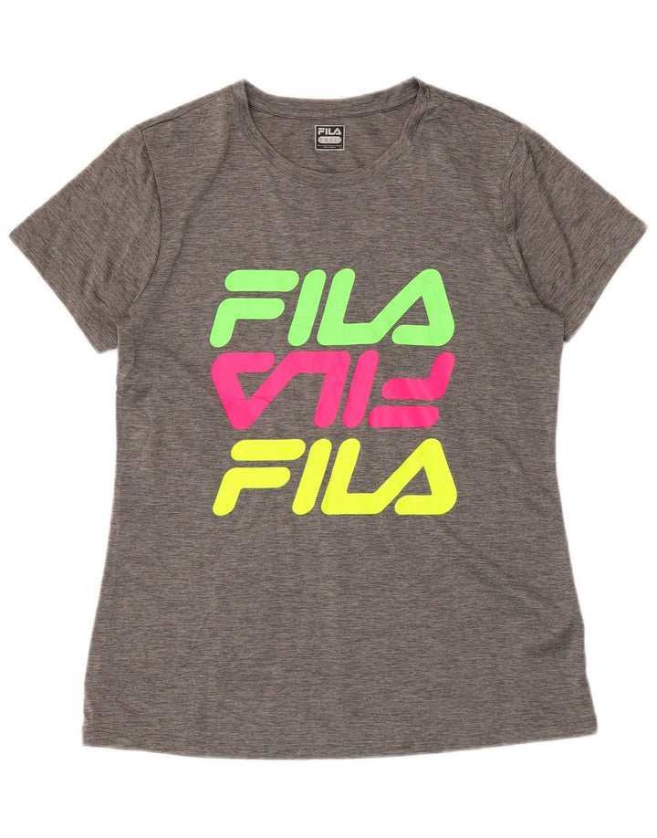 Fila Damen Grafik-T-Shirt-Oberteil UK 14 Mittelgraues Polyester