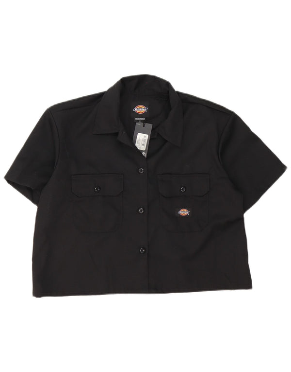 Dickies Womens Oversized Crop Short Sleeve Shirt UK 10 Small Schwarz Baumwolle