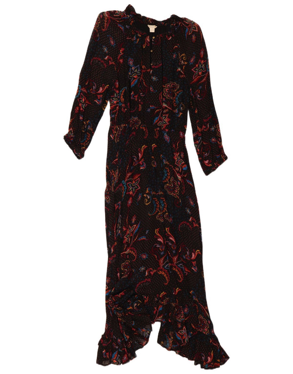 Monsoon Langärmliges, asymmetrisches Maxikleid für Damen, UK 14, Mittelschwarz, Paisleymuster
