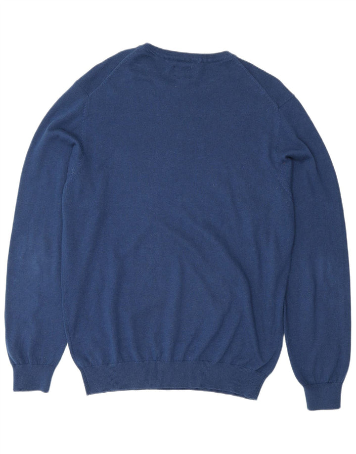 Vintage Herren Pullover mit Rundhalsausschnitt, groß, aus blauer Baumwolle